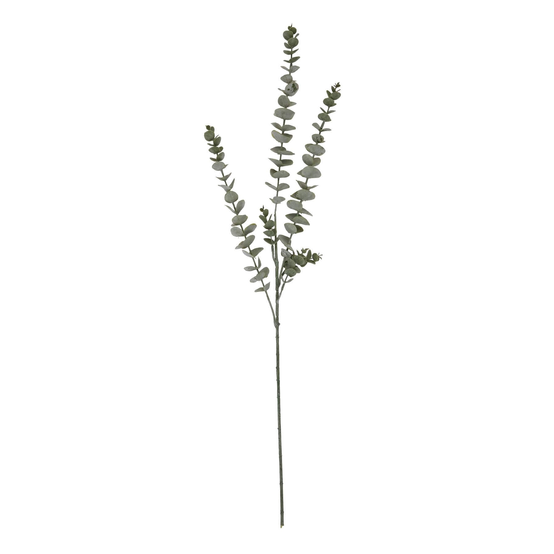 Silver-blue plastic eucalyptus spray with lifelike foliage, 90cm tall, perfect for home decor or weddings by Sostter at brixbailey.com