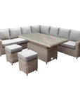 Outdoor Corner Lounge Set with Riser Table and Stools Beige