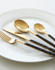 16 Piece Black Faux Marble Cutlery Set | Avie