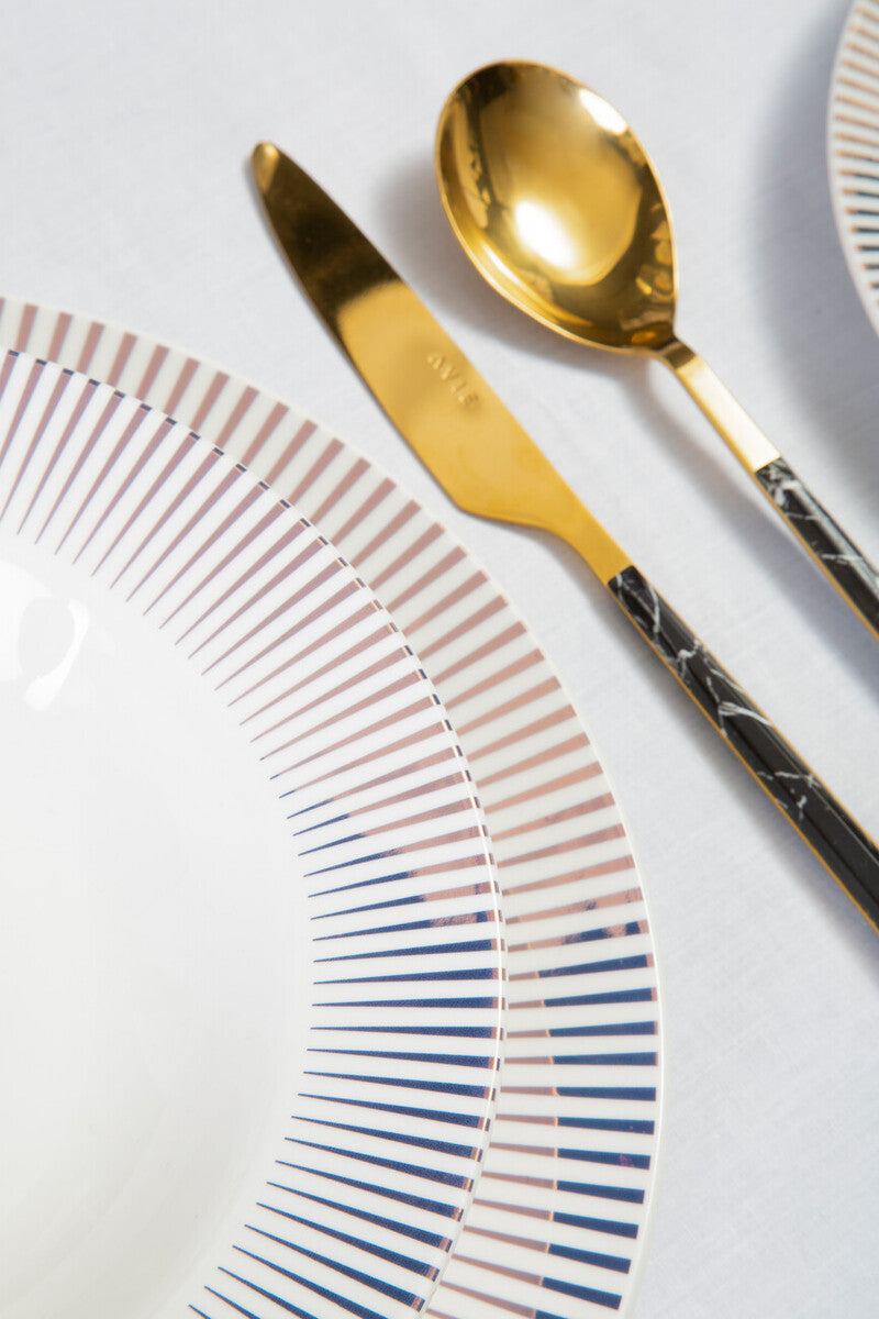 16 Piece Black Faux Marble Cutlery Set | Avie