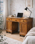 Antique Pine Pedestal Desk Dressing Table with Cupboards & Drawers