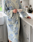 Reversible Hand Block Printed Cotton Robe - Meadow Mist