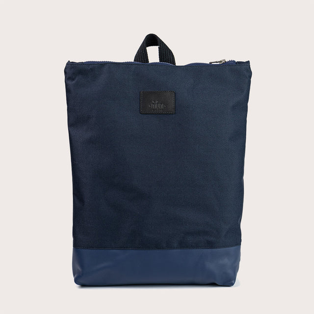 Waterproof Navy Blue Backpack with Leather Base