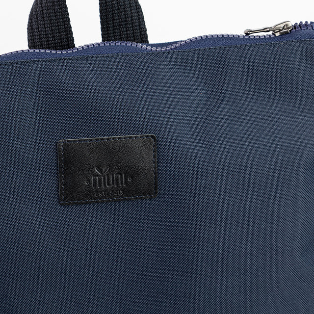 Waterproof Navy Blue Backpack with Leather Base