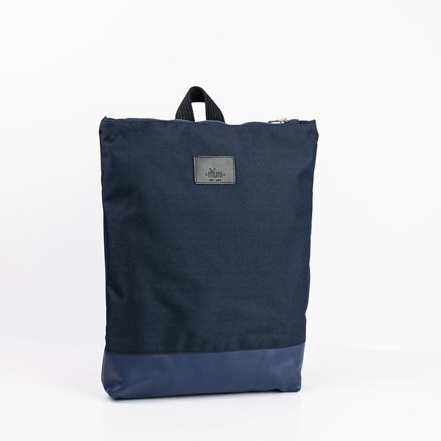 Waterproof Navy Blue Backpack with Leather Base