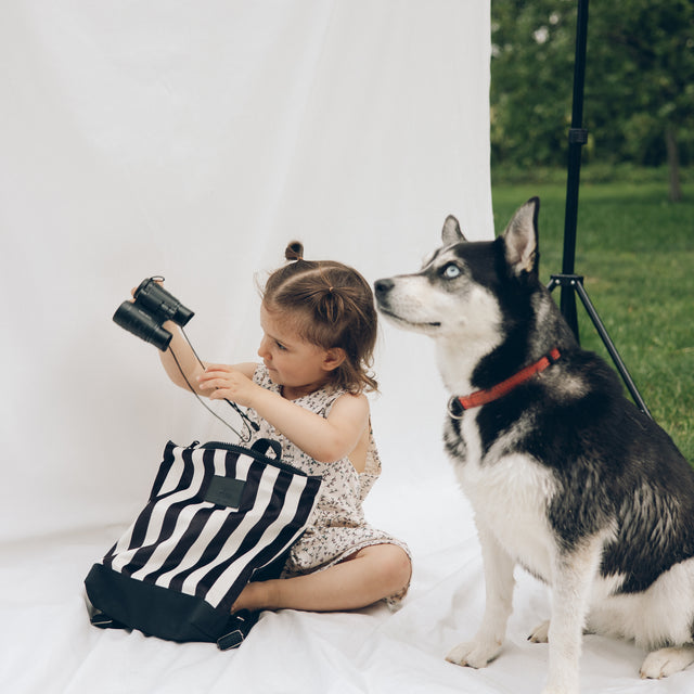 Velvet Stripe Backpack, Waterproof Black &amp; White