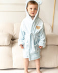 COZY Bear Hooded Dressing Gown Bear Ears - Blue