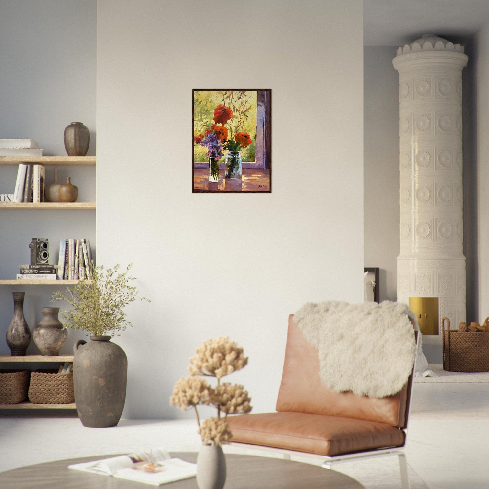 &quot;Morning Light Poppies&quot; Still Life Floral | 18x24 inch Wooden Framed Art Print | Original Artwork by American Artist Barbara Cleary