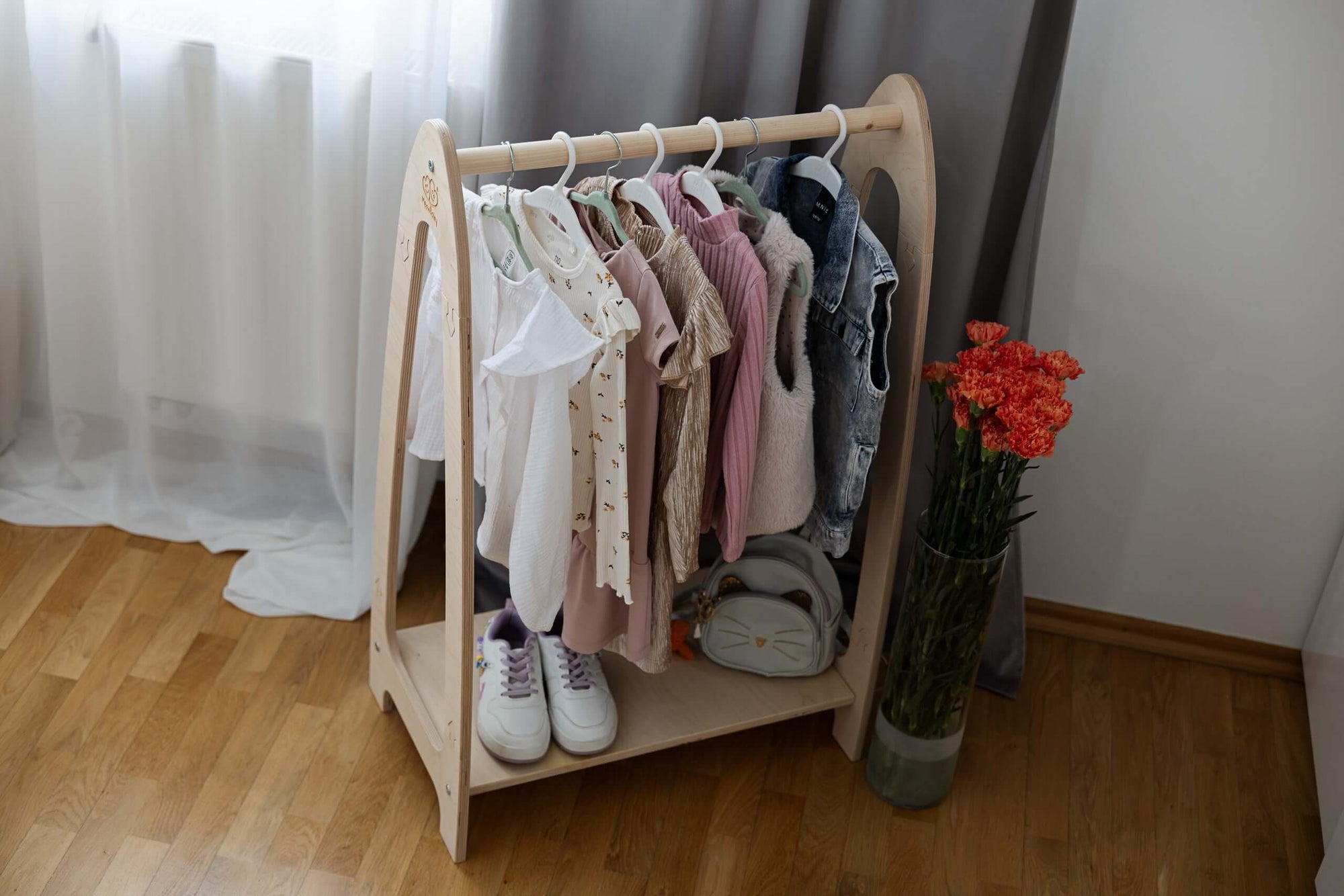 Arched Clothing Rack For Children - Small Natural Wood