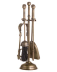 Antique Brass Fireplace Tool Set with Ball Top Detail