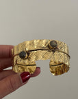 Textured Gold Cuff Bracelet with Gemstone Accents – Handcrafted Adjustable Wrap Design.