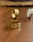 Textured Brass Wrap Ring – Gold/Silver Adjustable Boho Statement Rings.