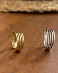 Textured Brass Wrap Ring – Gold/Silver Adjustable Boho Statement Rings.