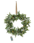 Festive LED Winter Wreath with Eucalyptus and Lambs Ear Foliage