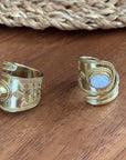 Handcrafted Brass Adjustable Rings with Moonstone – Ethnic Boho Design.