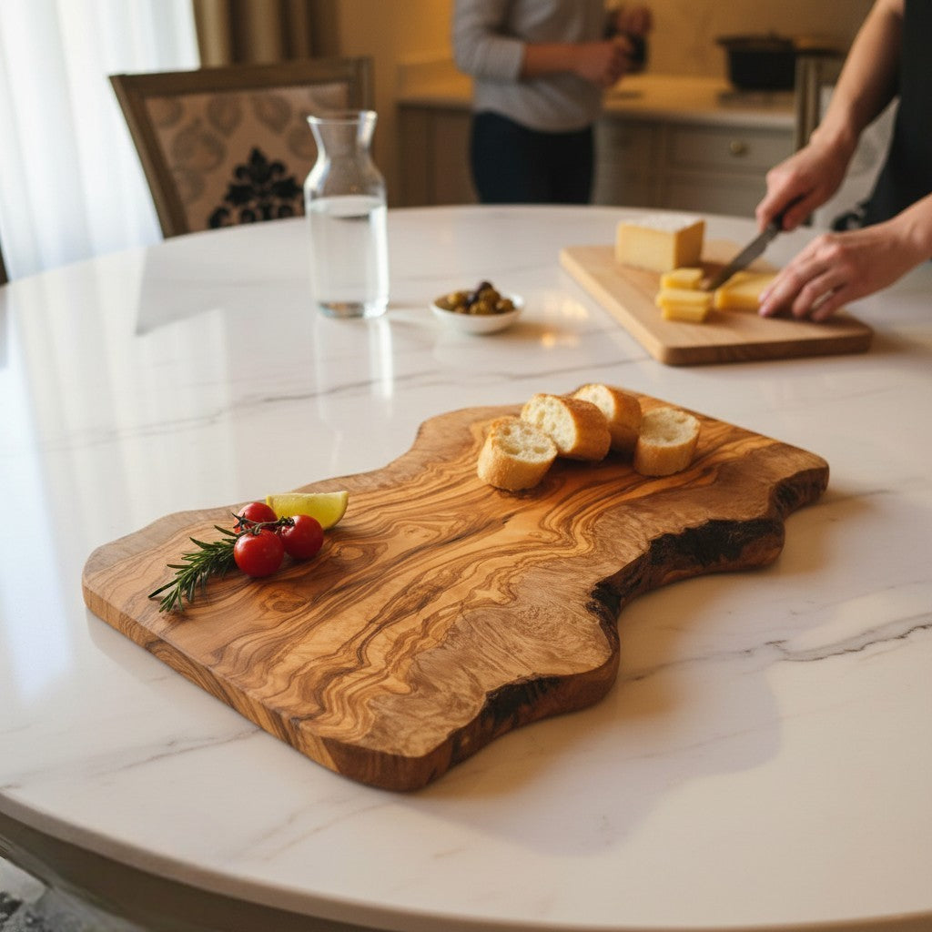Large Handmade Olive Wood Freeform Serving Board | Extra Large Live Edge Charcuterie &amp; Chopping Board | Unique Grain | 35–60 cm