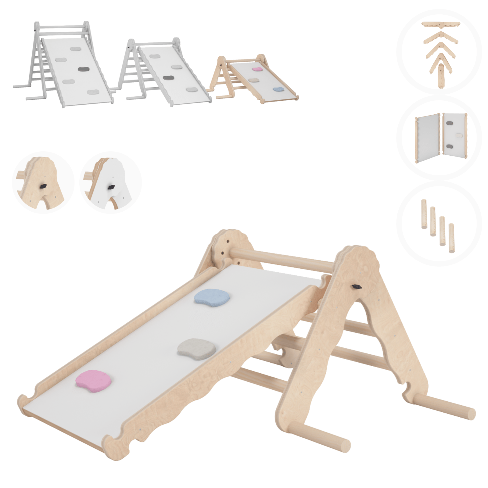 MAMOI® Klettergerüst indoor, Kletterdreieck mit rutsche holz, Baby kinder klettern, Kletterturm rutschbrett, Kletterbogen kinderrutsche, Regenbogenwippe, Montessori spielzeug ab 1 jahr 2/3 jahre-0