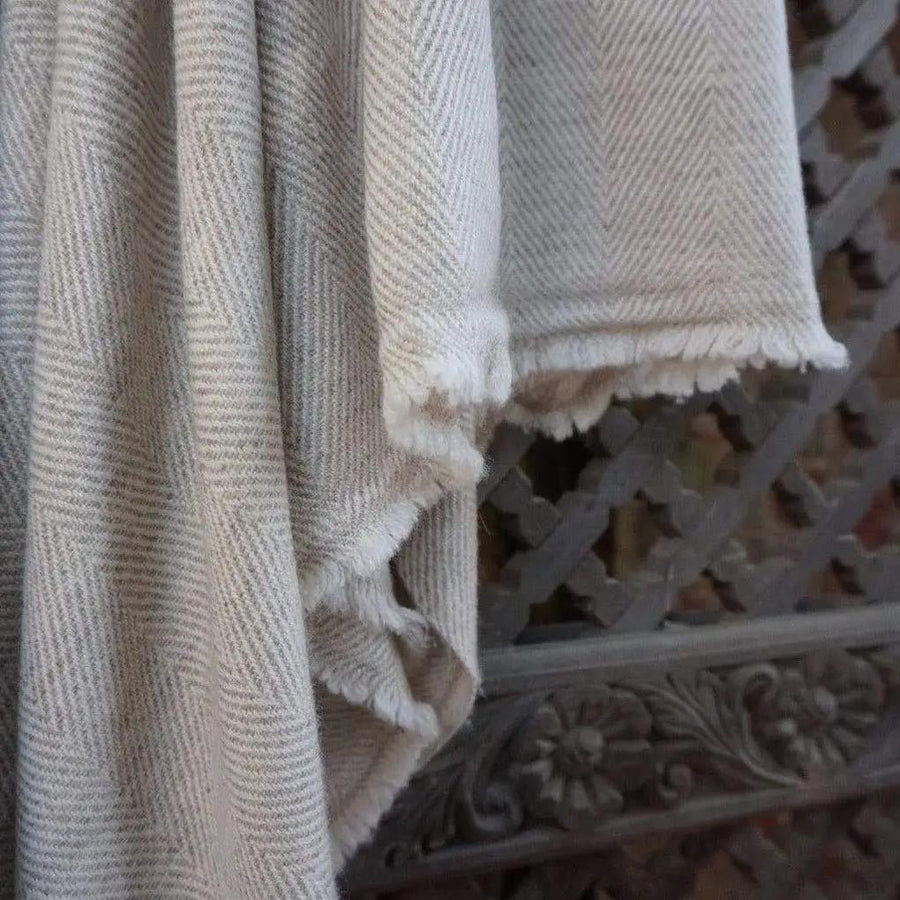 Luxury Noble Cashmere Blanket, handwoven 100% pure cashmere, honey gold herringbone throw, premium oversized 125cm x 250cm by Wildash London at brixbailey.com
