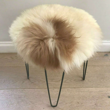 Luxury British sheepskin seat cover, premium 100% natural round hide, 35cm cream and light brown, therapeutic hypoallergenic fur by Wildash London at brixbailey.com