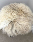Luxury British sheepskin seat cover, 100% natural cream and light brown round hide, 35cm diameter, premium hypoallergenic fur by Wildash London at brixbailey.com