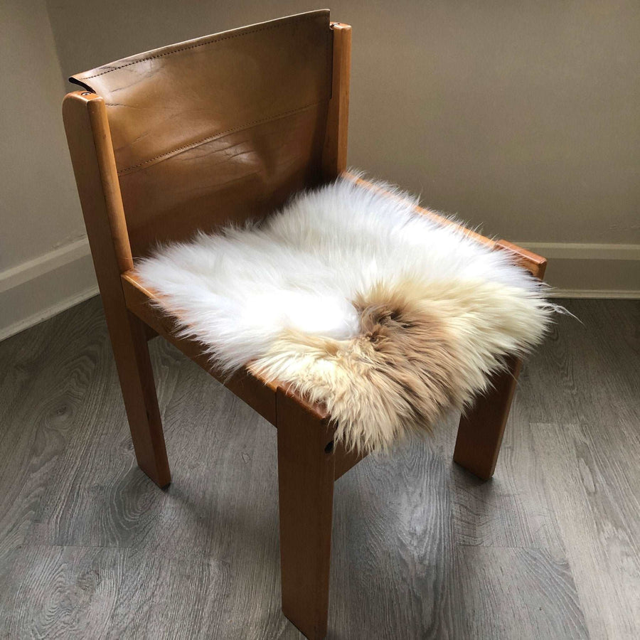 Premium British sheepskin seat cover, lights cream and brown rare breed mix, 37cm x 37cm, natural hypoallergenic luxury hide by Wildash London at brixbailey.com