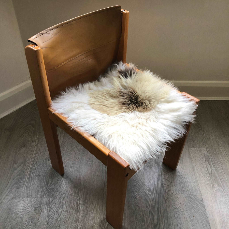 Premium British sheepskin seat cover, 37cm square, lights cream with brown rare breed mix, 100% natural, hypoallergenic, luxury home decor by Wildash London at brixbailey.com