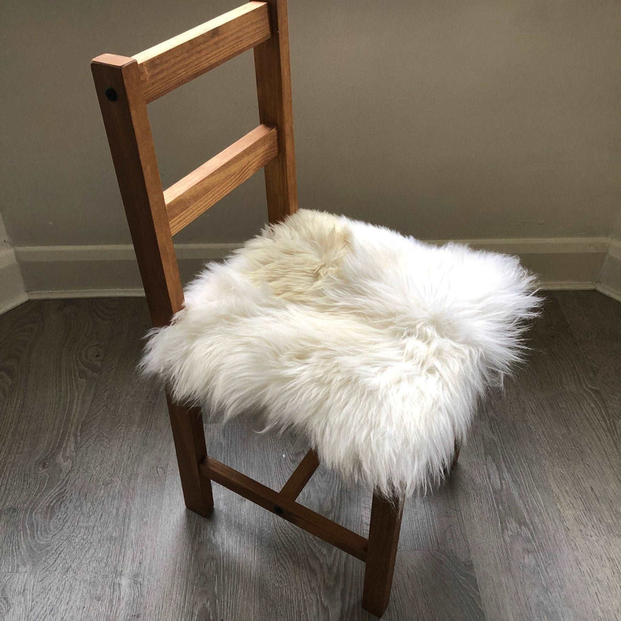 Luxury British sheepskin seat cover, lights cream and brown rare breed, 37cm x 37cm, premium natural hide, hypoallergenic, sustainable by Wildash London at brixbailey.com
