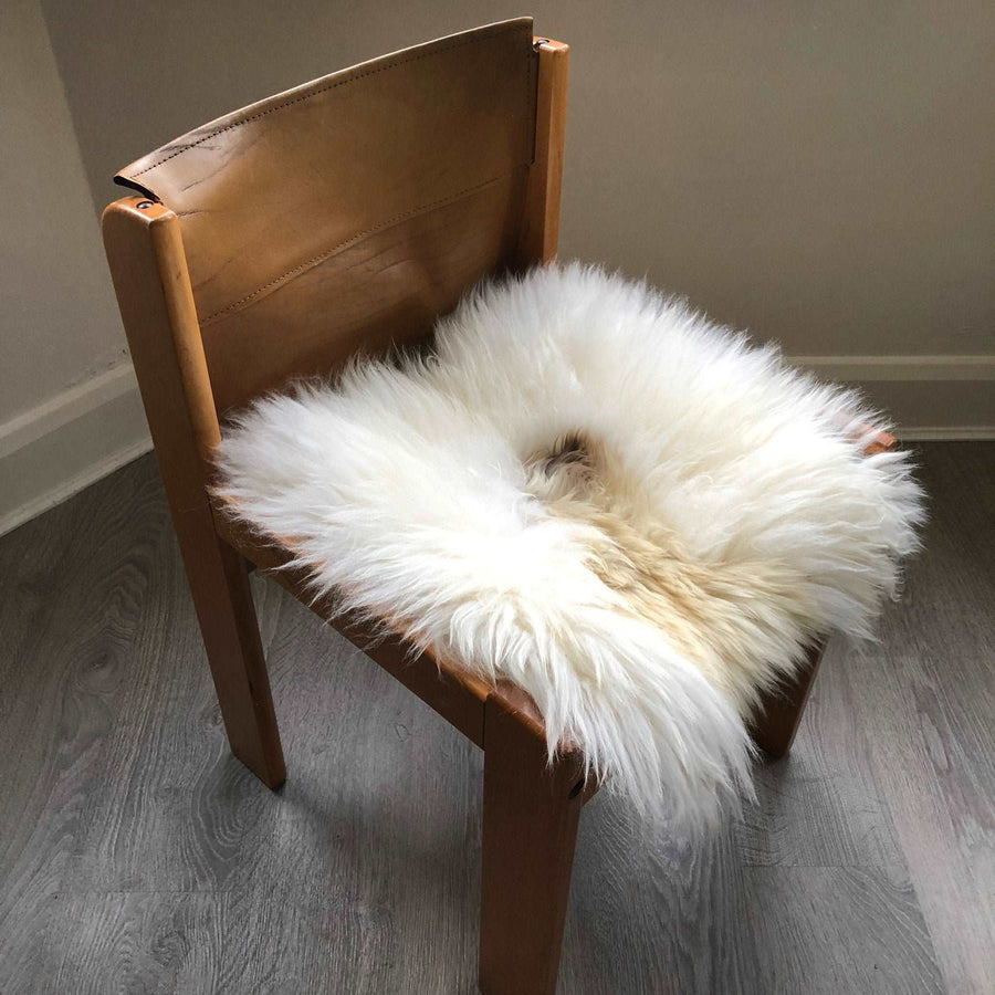 Luxury British sheepskin seat cover, lights cream and brown rare breed, 37cm x 37cm, premium natural hide, hypoallergenic, sustainable by Wildash London at brixbailey.com