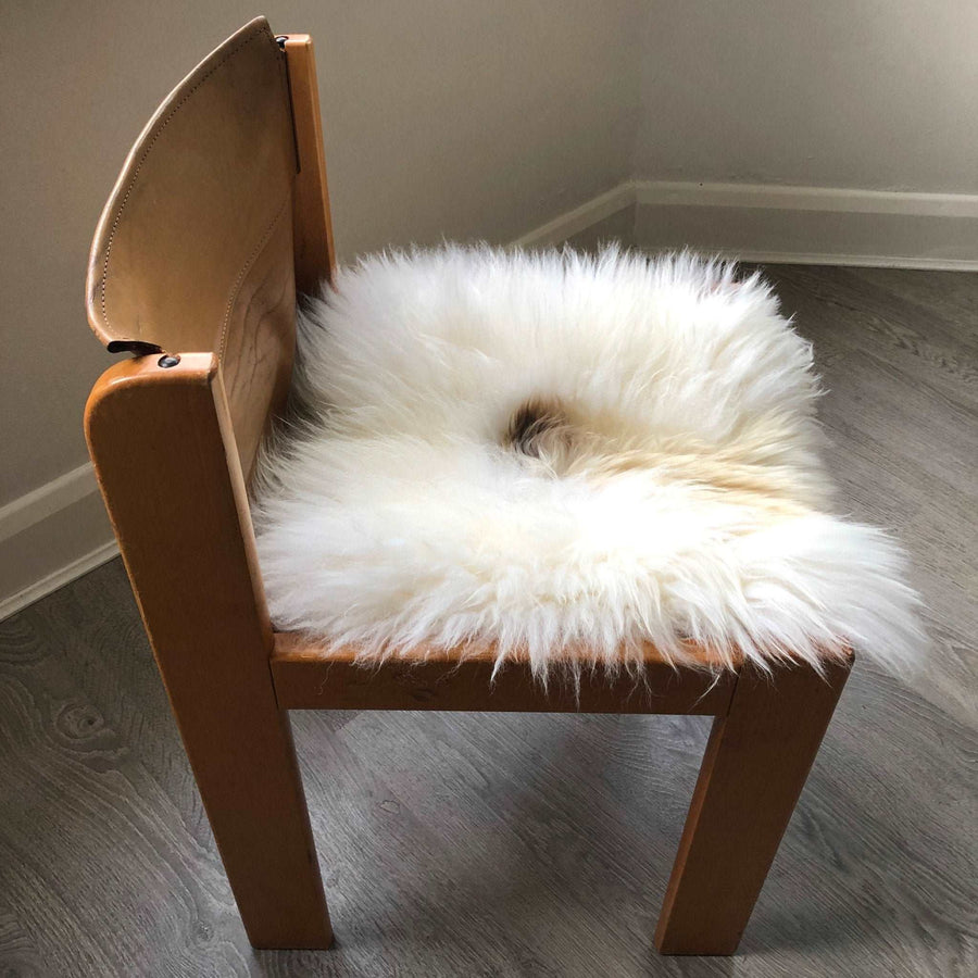 Luxury British sheepskin seat cover, lights cream and brown rare breed, 37cm square, premium natural hypoallergenic hide by Wildash London at brixbailey.com