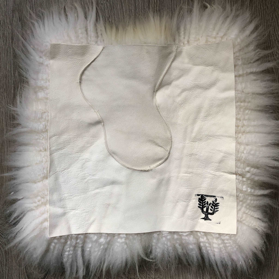 Luxury British sheepskin seat cover, 37cm square, lights cream and brown rare breed mix, premium natural hide, hypoallergenic, sustainable by Wildash London at brixbailey.com
