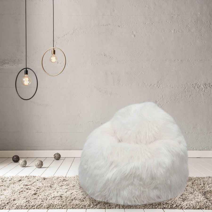 Icelandic Longhair Sheepskin Beanbag Chair White