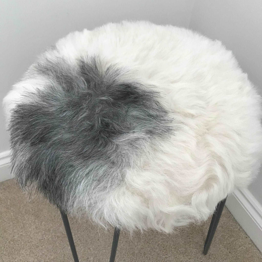 100% Real Sheepskin Seat Pad Icelandic Roundie 35cm Creams / Greys Shorn 50mm UK