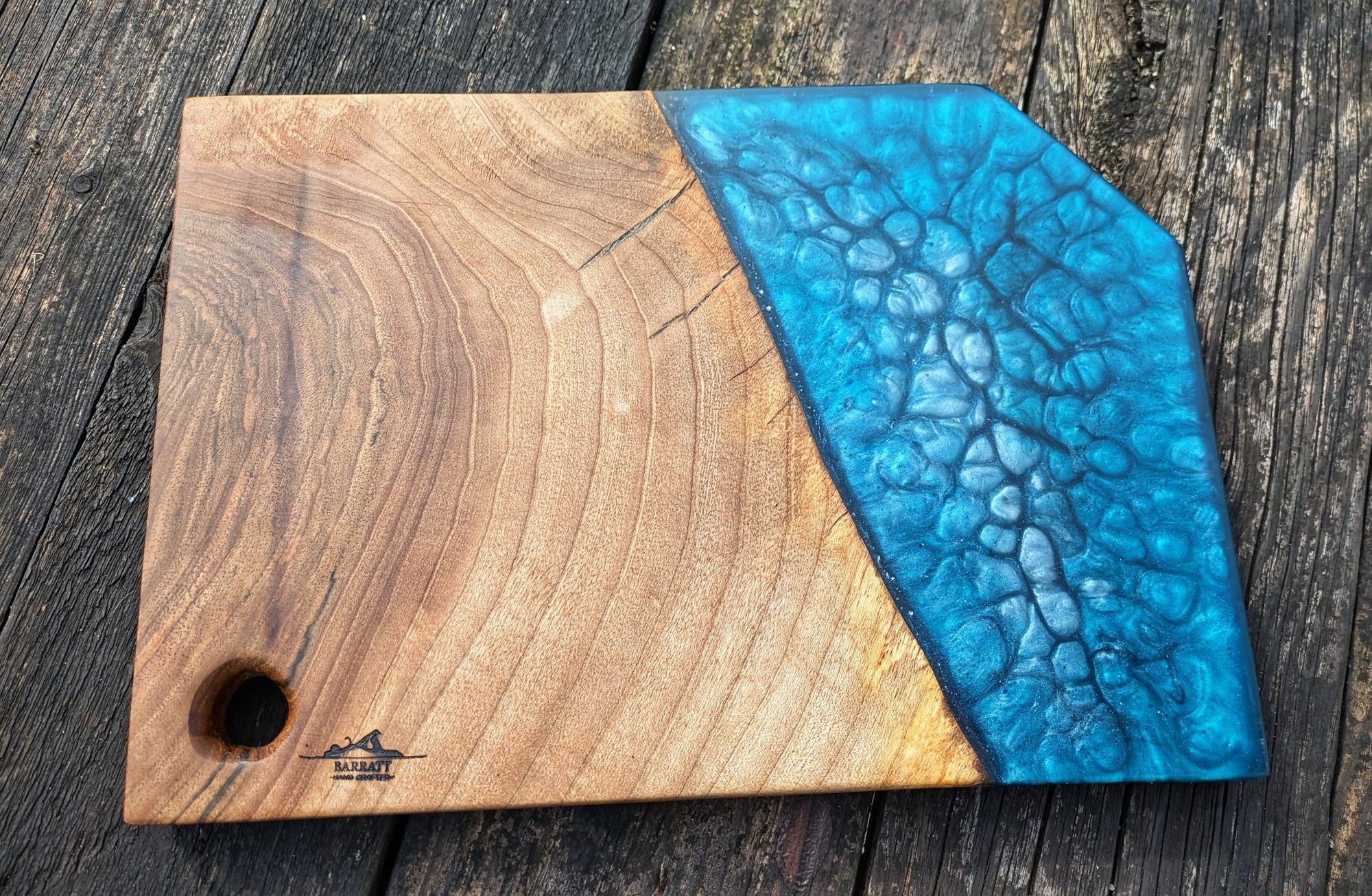 Blue and Silver Walnut Resin Chopping Board