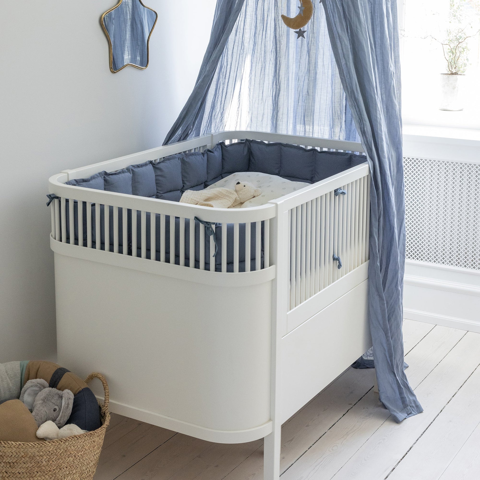 Premium Sebra Kapok Bumper, Forest Lake Blue, Organic Cotton Cover, Natural Antibacterial Fiber, Breathable and Heat-Regulating, 60x120cm Cot Bed by Ella James at brixbailey.com