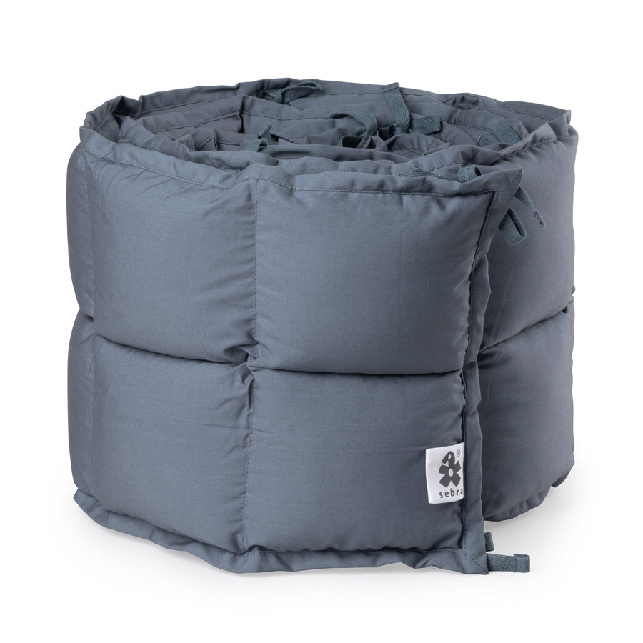 Premium organic cotton kapok bumper in forest lake blue, soft hypoallergenic baby crib bumper for Sebra and standard 60x120cm beds by Ella James at brixbailey.com
