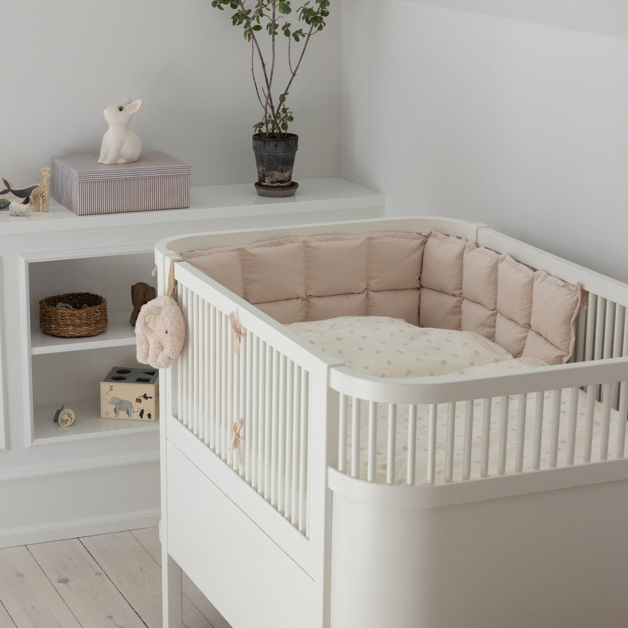 Premium organic cotton baby bumper with hypoallergenic kapok filling, Birchbark Rose, fits Sebra Baby & Junior Bed, 60x120 cm, safe and cozy by Ella James at brixbailey.com