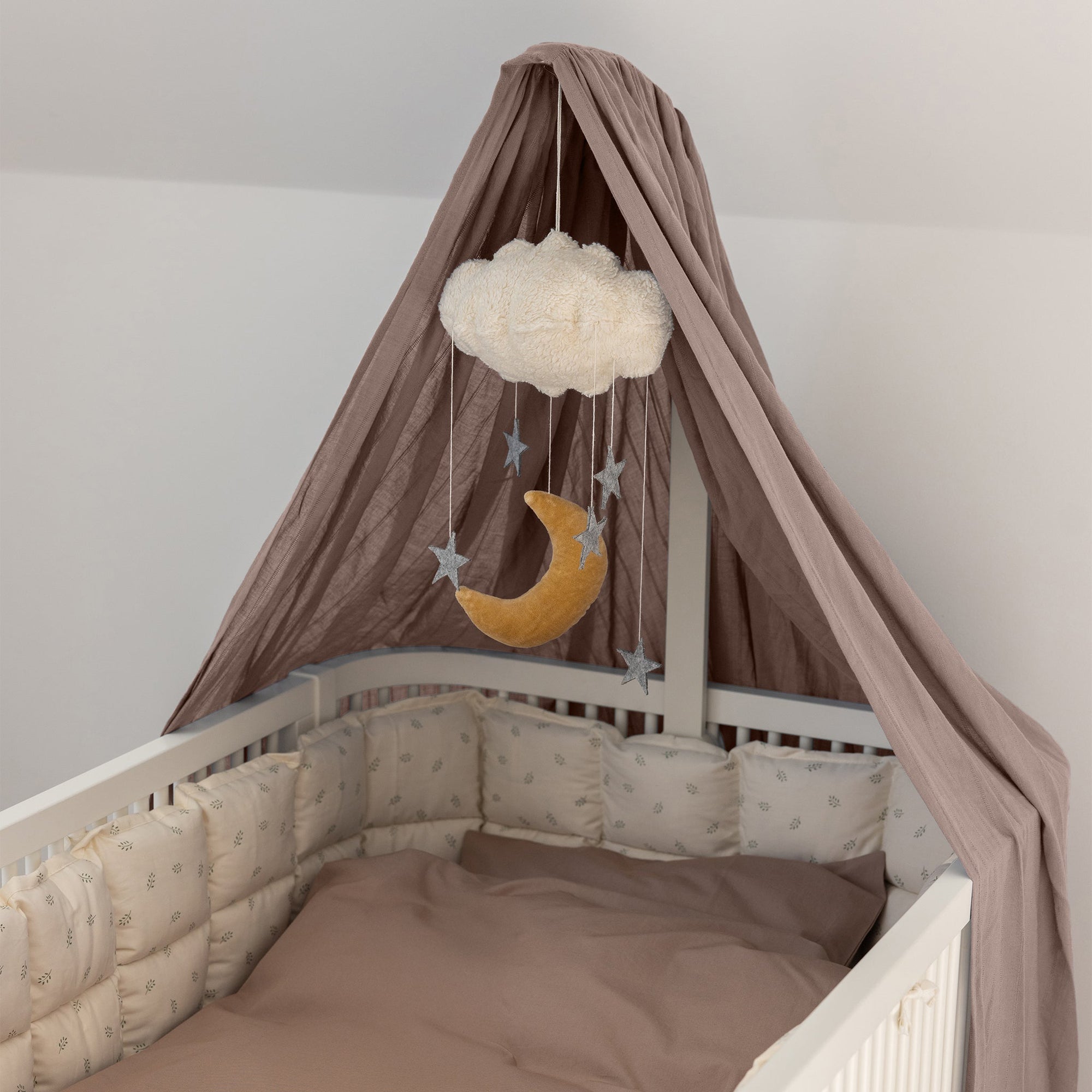 Sebra Sky Canopy in Jetty Beige, premium organic cotton dobby weave, lightweight and breathable, fits Sebra mobile holder by Ella James at brixbailey.com