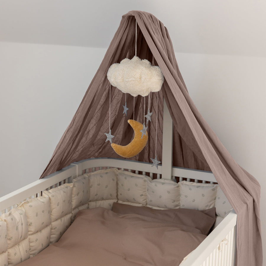 Sebra Sky Canopy in Jetty Beige, premium organic cotton dobby weave, lightweight and breathable, fits Sebra mobile holder by Ella James at brixbailey.com