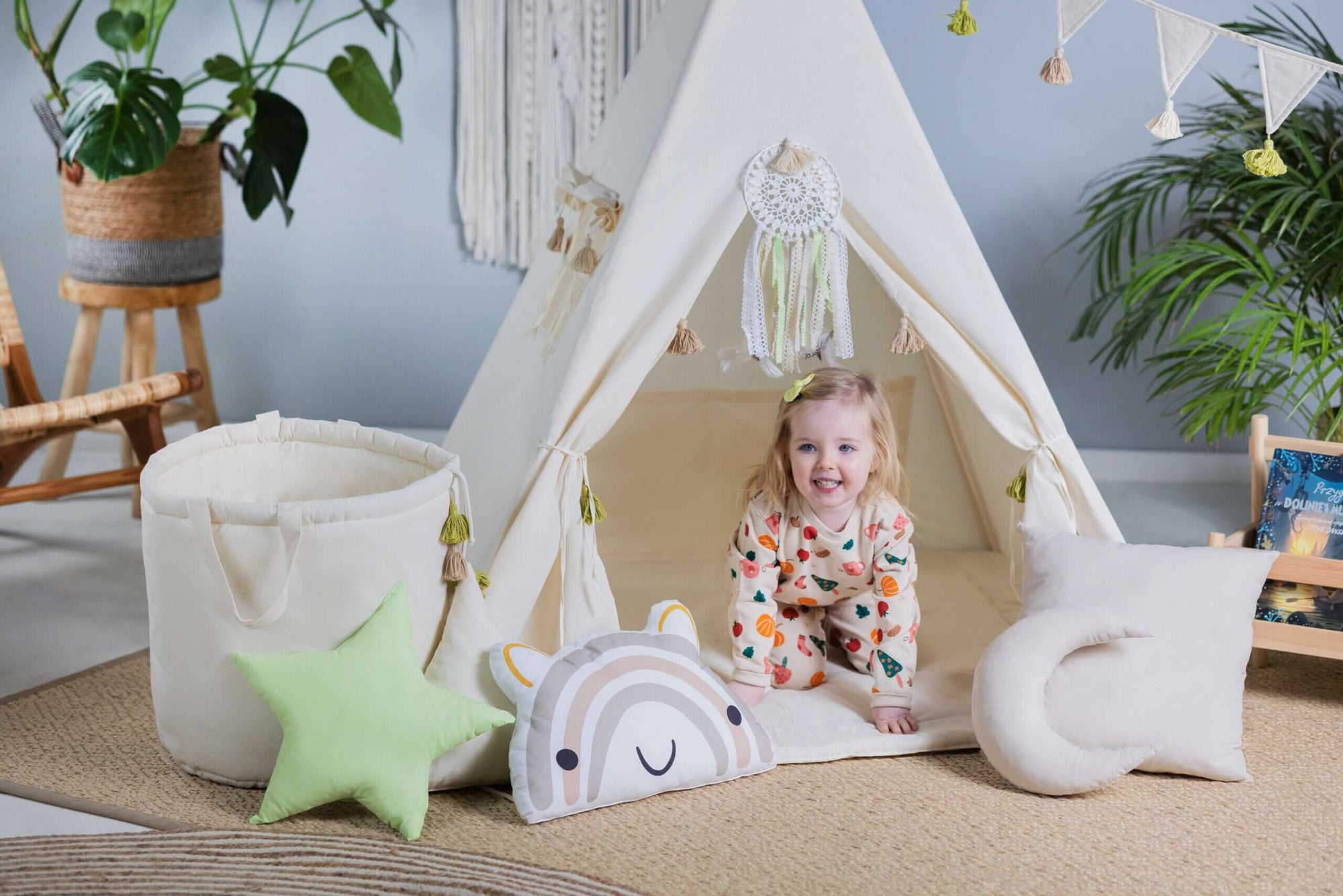 Whimsical Tipi Tent Set for Creative Kids&#39; Playtime by Sówka at brixbailey.com