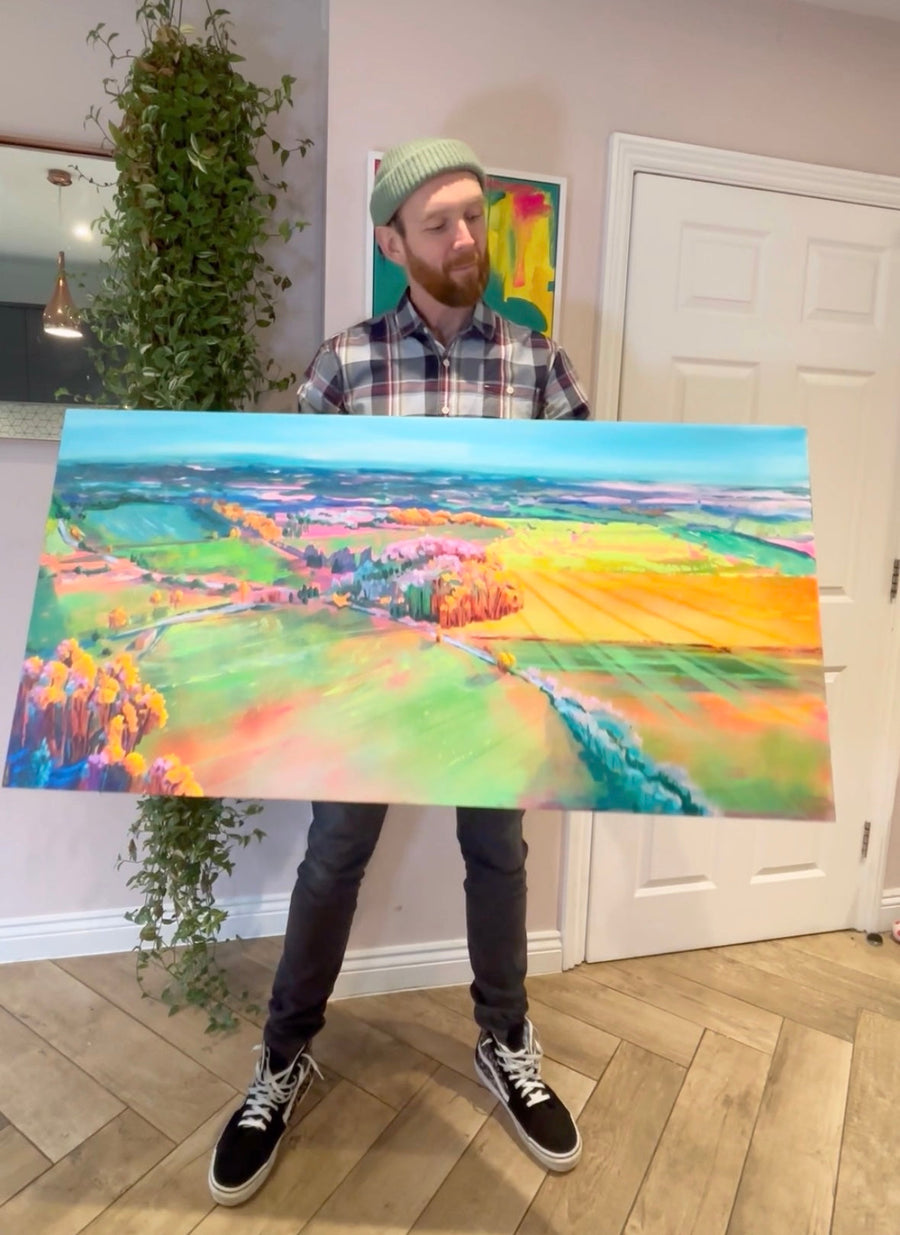Boxfields at Dawn luxury giclee fine art print, premium large-scale contemporary landscape artwork, hand-signed limited edition by Michael Sutherland Art at brixbailey.com