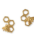 Bumble Bee Honeycomb Gold Stud Earrings