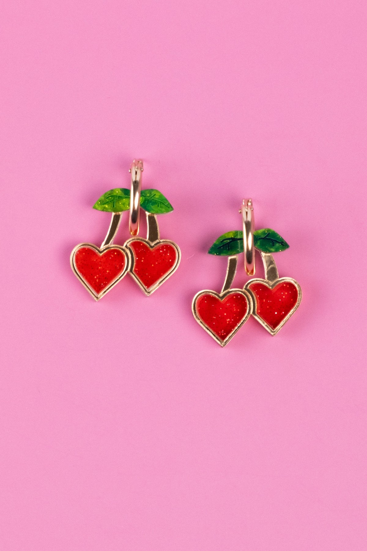 Red Cherry Heart Hoop Earrings