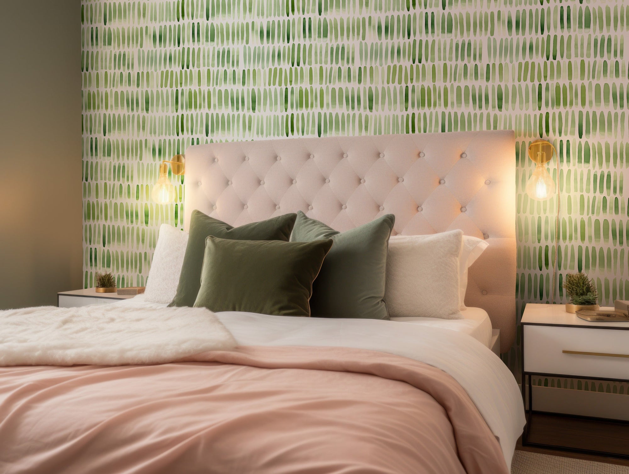 Green Watercolor Brushstroke Pattern Wallpaper