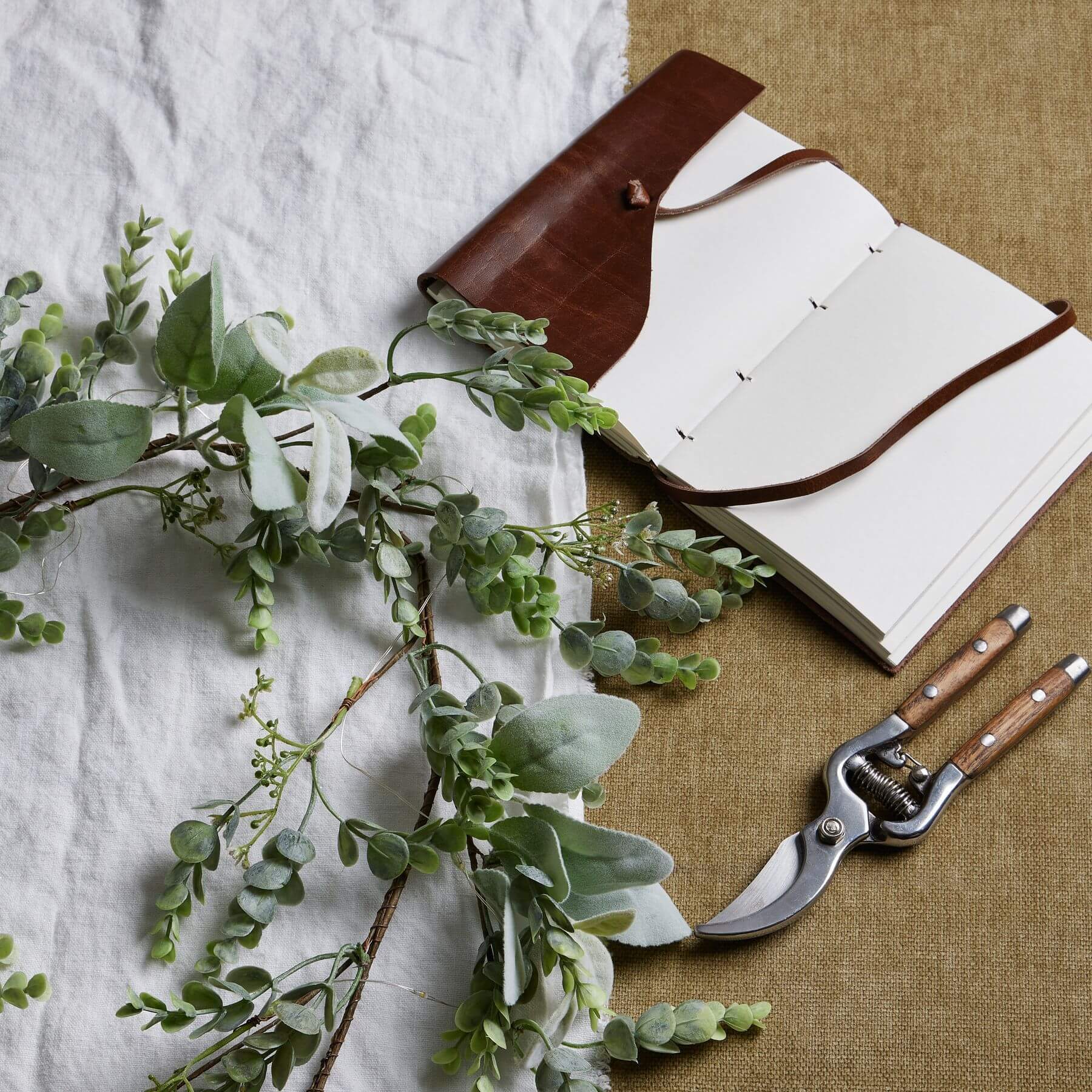 LED Winter Garland with Frosted Eucalyptus and Lambs Ear
