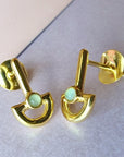 Blue Chalcedony Boat Gold Stud Earrings