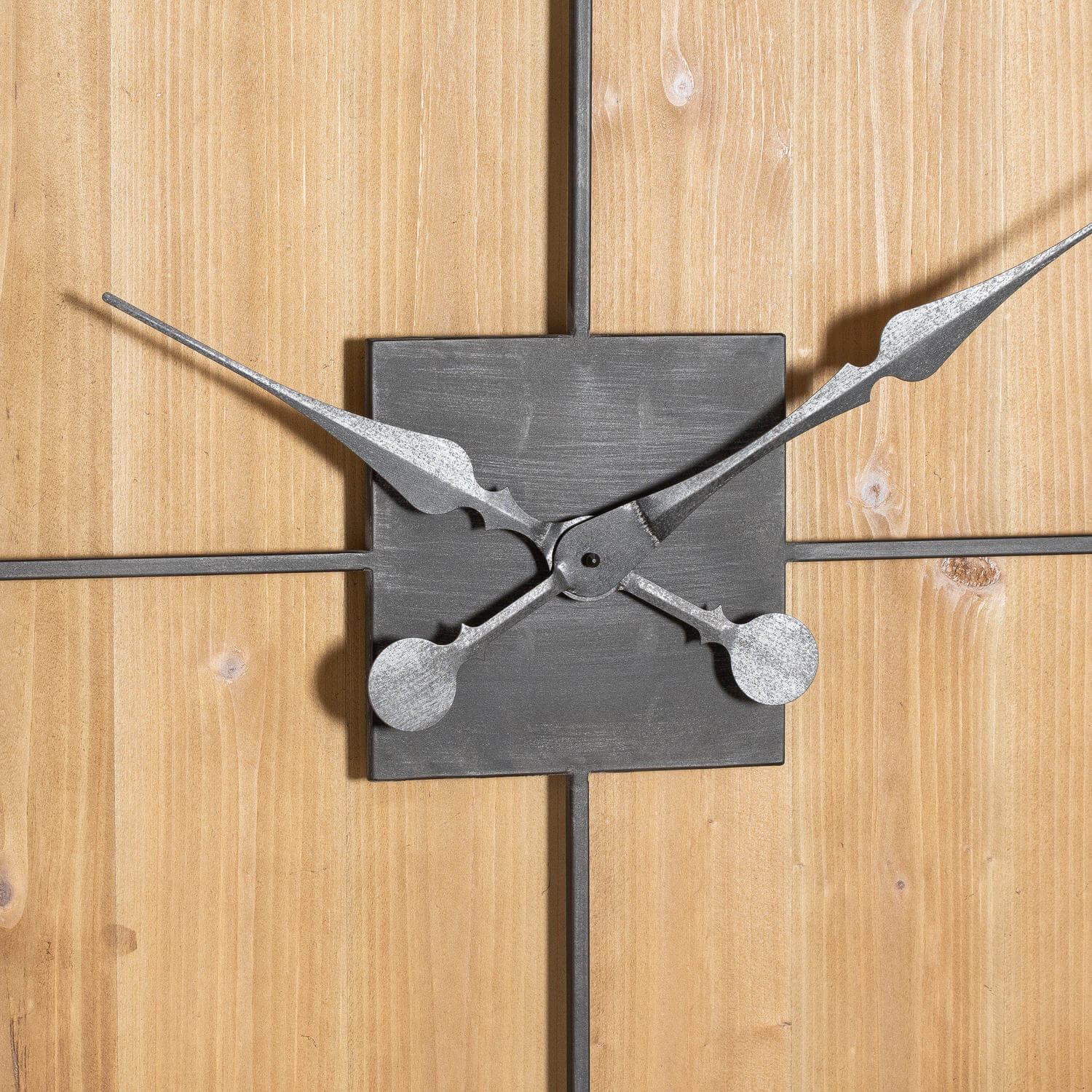 Large 90cm square wall clock with grey metal roman numerals on rustic brown wood, modern farmhouse decor by Sostter at brixbailey.com