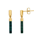 Malachite Drop Bar Gold Stud Earrings