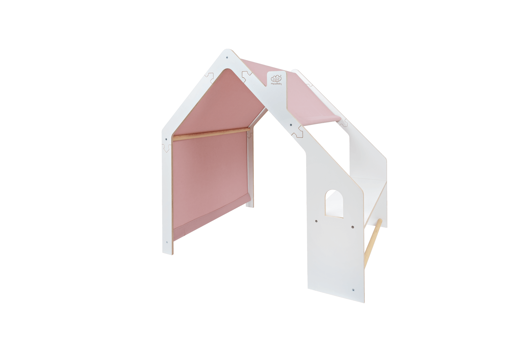 White Wooden Kids Playhouse with Pink Roof
