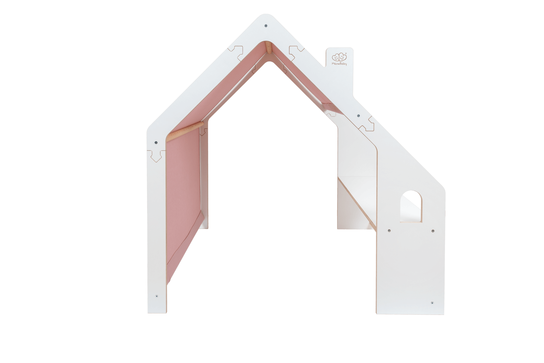 White Wooden Kids Playhouse with Pink Roof