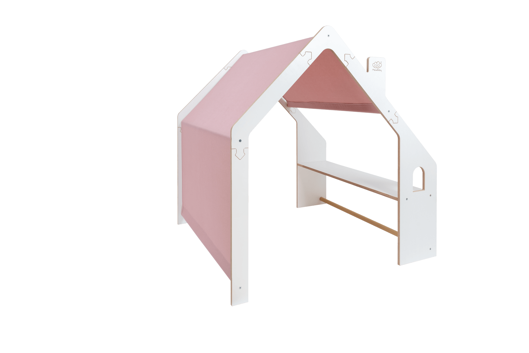 White Wooden Kids Playhouse with Pink Roof